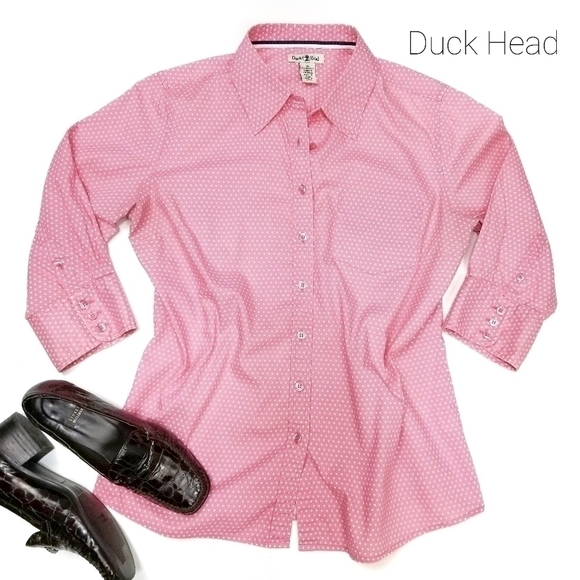 Duck Head Pink White Polka Dot Shirt L/g - Picture 1 of 8